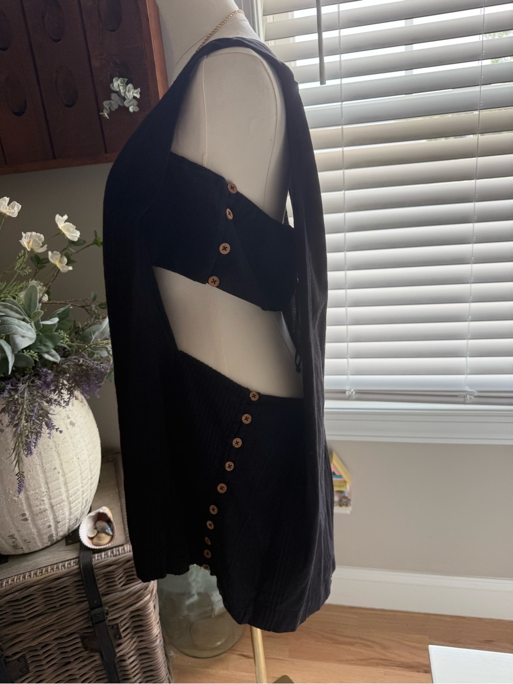 Black Cutout Button-Front Knit romper